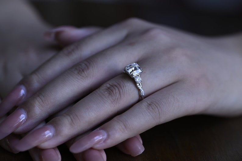 Stunning 1.0 - 2.0 CT Asscher Moissanite Engagement Ring With Twisted Pave Design 2