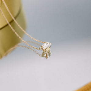 1.0 CT East West Oval Cut Moissanite Diamond Solitaire Pendant Necklace in Solid Gold