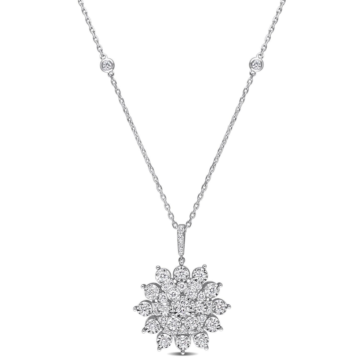 Round Cut Cubic Zirconia in 925 Sterling Silver Necklace 7
