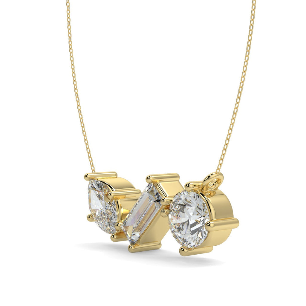 0.70 TCW Round, Marquise & Baguette Moissanite Diamond Three Stone Pendant Necklace in Solid Gold 3
