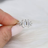 Stunning 3.60 CT Emerald Moissanite Engagement Ring with Three stone Design 4