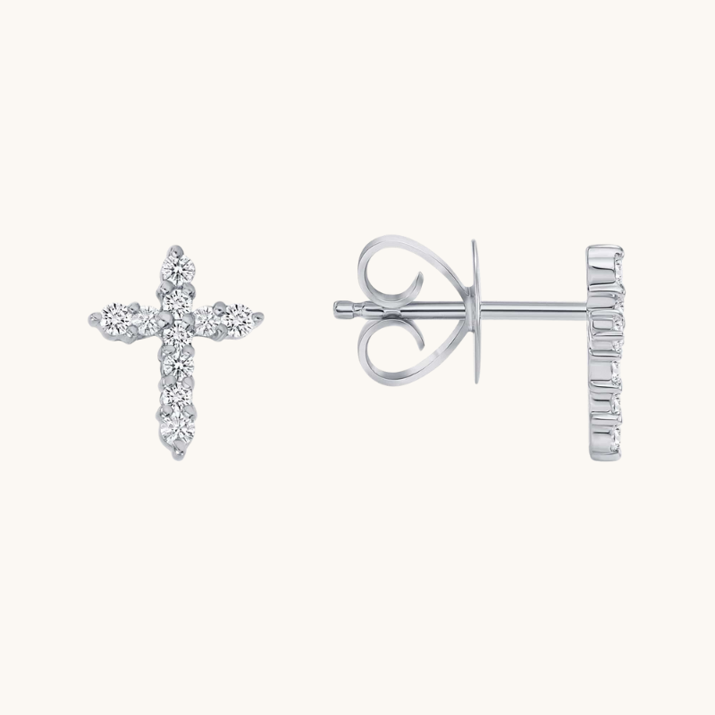 0.50 TCW Round Cut Moissanite Cross Stud Earrings in Gold 3