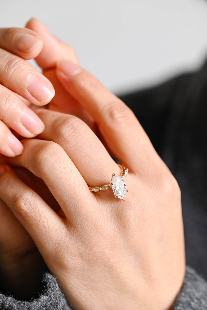 Stunning 1.0 - 2.0 CT Marquise Moissanite Engagement Ring with Pave & Hidden Halo Design 6