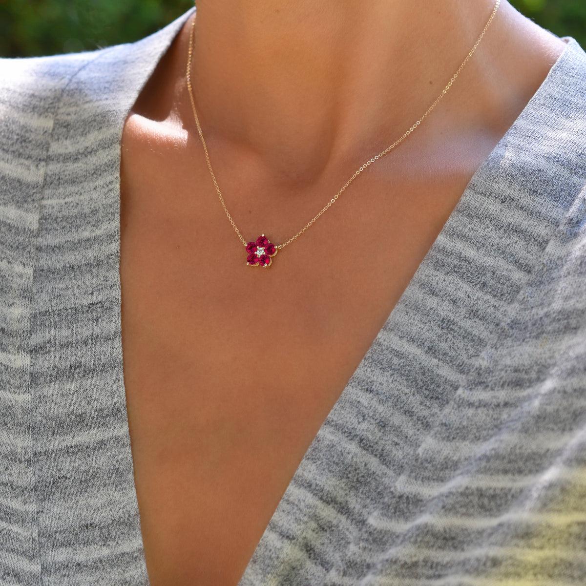 0.08 CT Round Ruby Lab Made Diamond- July Birthstone Necklace 6