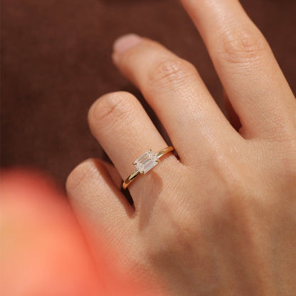 Stunning 1.0 CT East-West Emerald Cut Moissanite Engagement Ring with Solitaire Design 8