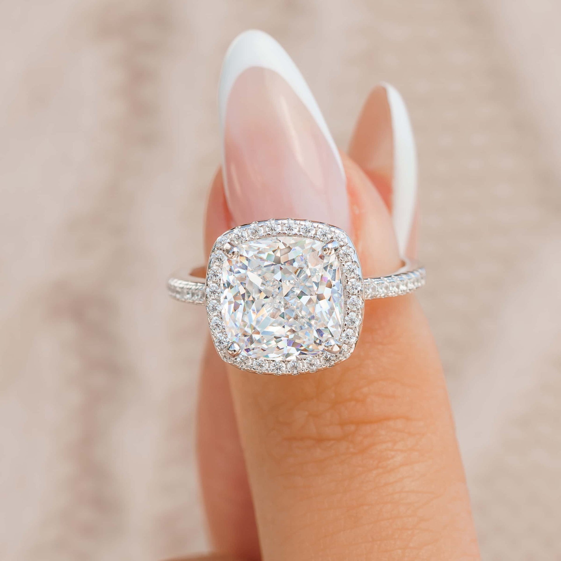 Stunning 3.0 CT Cushion Moissanite Engagement Ring with Pave & Halo Design 5