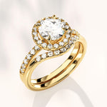 1.0 CT Round Cut Moissanite Halo Bridal Ring Set with Curved Wedding Bands 2