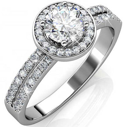 Round Cut Halo & Pave Style Cubic Zirconia in 925 Sterling Silver Ring 1