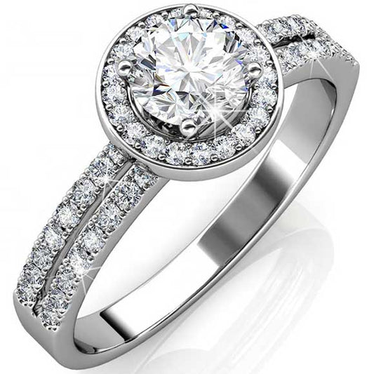 Round Cut Halo & Pave Style Cubic Zirconia in 925 Sterling Silver Ring 1