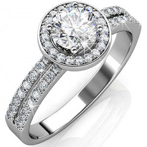 Round Cut Halo & Pave Style Cubic Zirconia in 925 Sterling Silver Ring