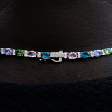 35 CT Oval & Round Moissanite Diamond Multicolor Tennis Silver Necklace For Him 5