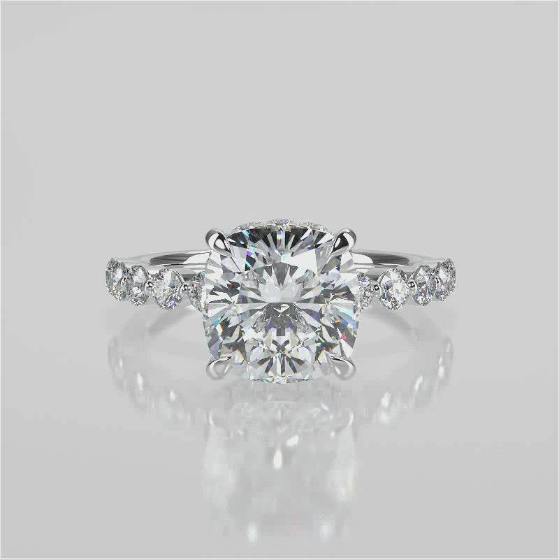 Stunning 1.0 CT Cushion Moissanite Engagement Ring with Hidden Halo & Pave Design 1