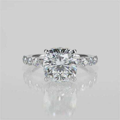 Stunning 1.0 CT Cushion Moissanite Engagement Ring with Hidden Halo & Pave Design 1