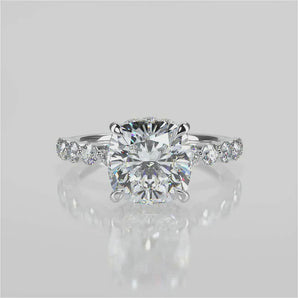 Stunning 1.0 CT Cushion Moissanite Engagement Ring with Hidden Halo & Pave Design