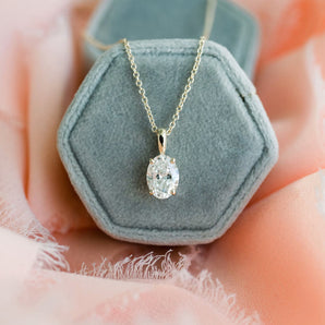 1.0 CT Oval Cut Moissanite Diamond Solitaire Pendant Necklace in Solid Gold