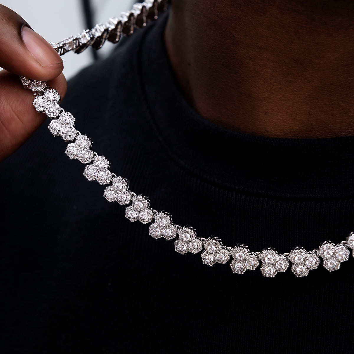 40 CT Round Moissanite Diamond Honeycomb Chain Silver Necklace For Him 3