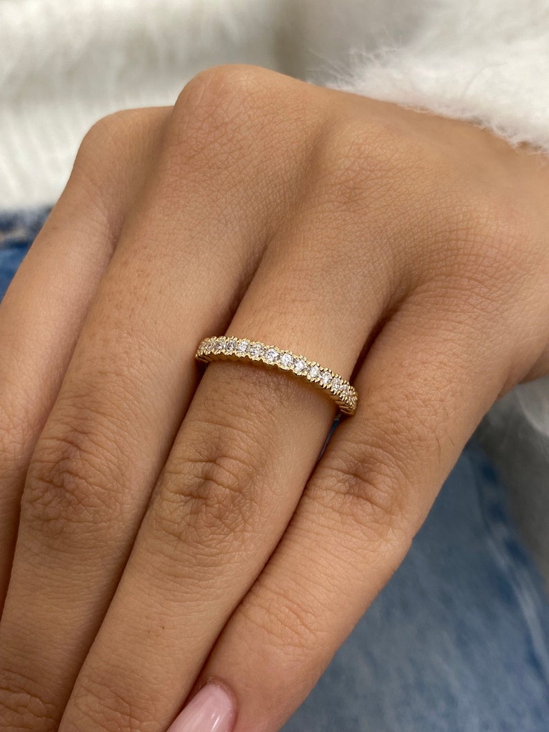Stunning 0.32 TCW Round Moissanite Stones Half Eternity Wedding Band 6