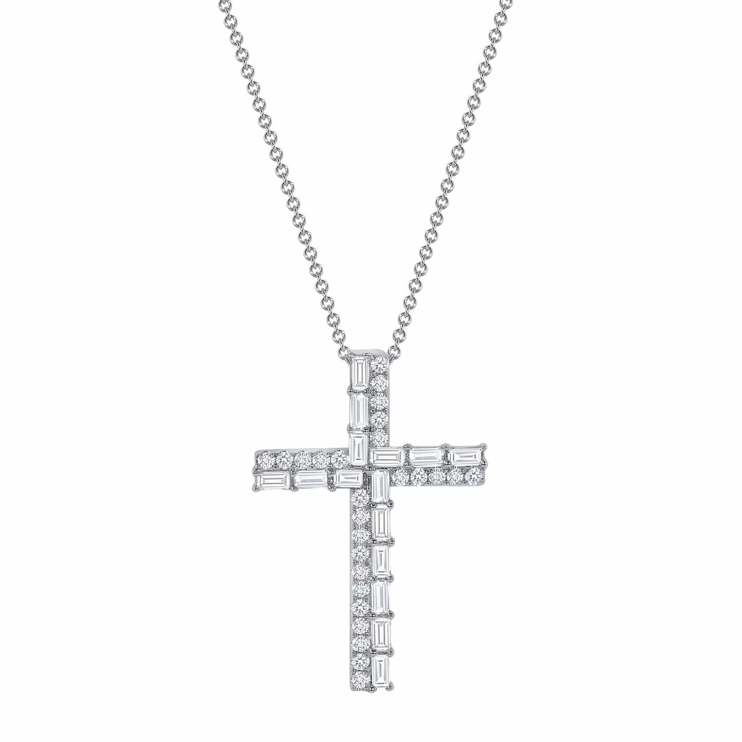 1.0 TCW Round & Baguette Moissanite Diamond Cross Pendant Necklace in Solid Gold 3