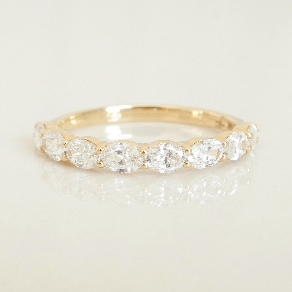 Stunning 0.4 TCW Oval Moissanite Stone Half Eternity Wedding Band 1