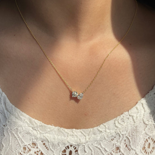 2.0 CT Pear & Round Moissanite Diamond Two Stone Pendant Necklace in Solid Gold 2