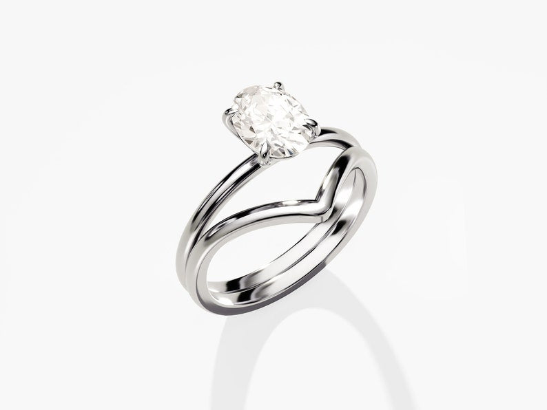 1.50 CT Oval Cut Moissanite Solitaire Bridal Ring Set with Plain Wedding Bands 4