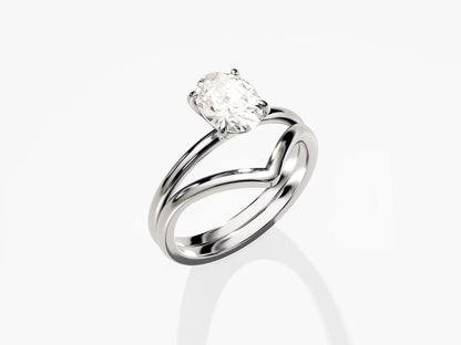1.50 CT Oval Cut Moissanite Solitaire Bridal Ring Set with Plain Wedding Bands 4