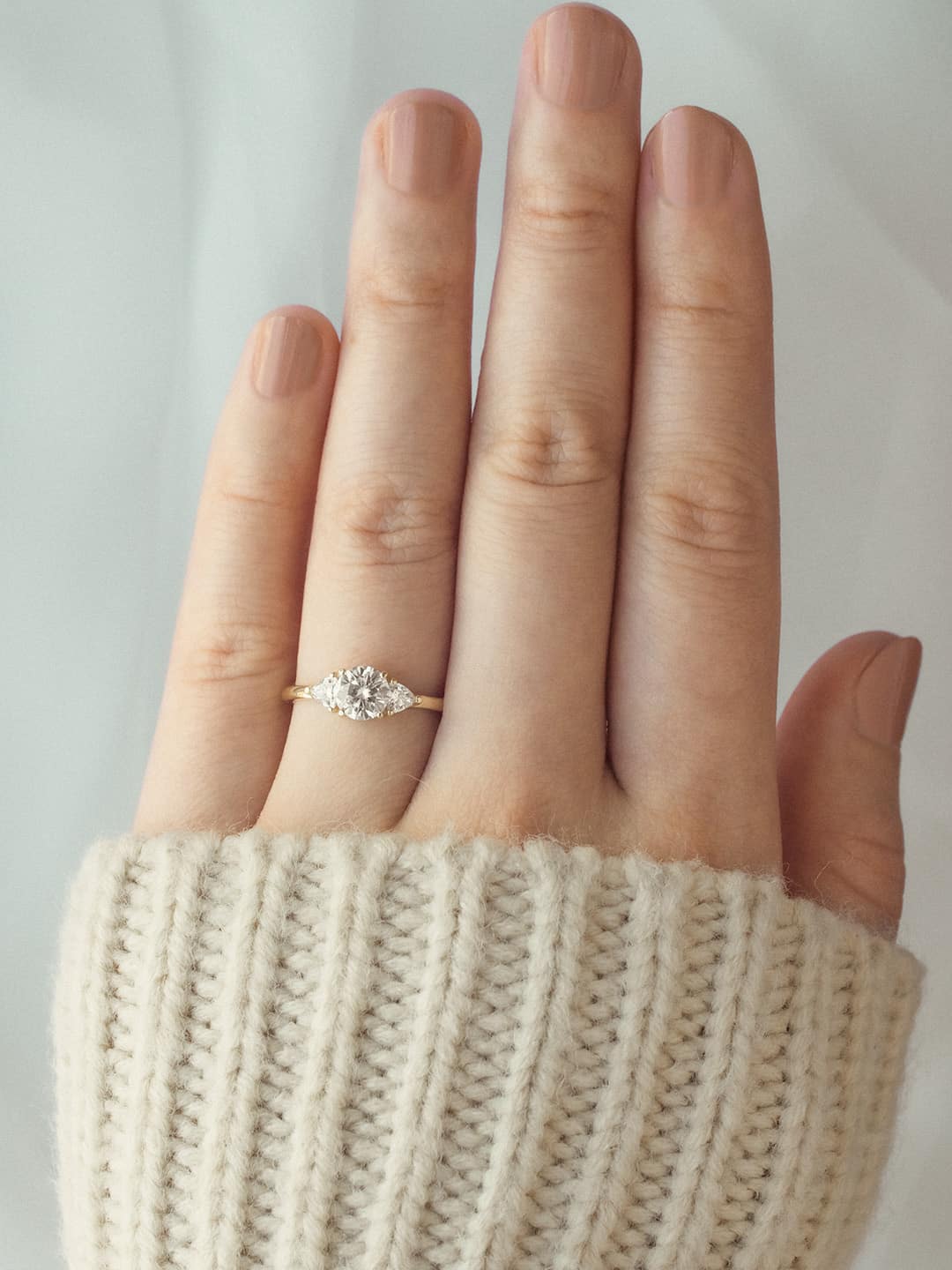 Stunning 1 CT Round Moissanite Engagement Ring With Three Stone Design 8
