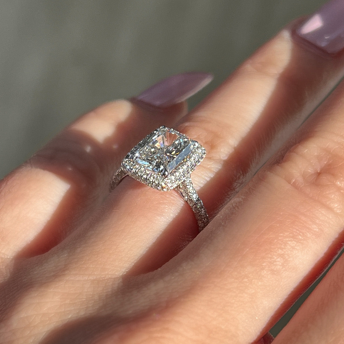 Stunning 2.03 CT Radiant Moissanite Engagement Ring with Halo & Pave Design 2