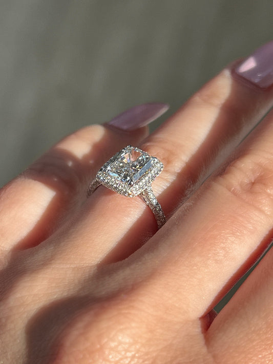 Stunning 2.03 CT Radiant Moissanite Engagement Ring with Halo & Pave Design 2