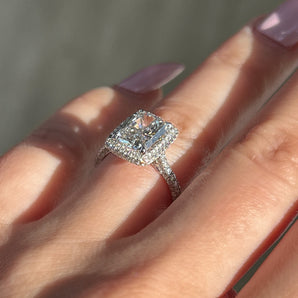 Stunning 2.03 CT Radiant Moissanite Engagement Ring with Halo & Pave Design