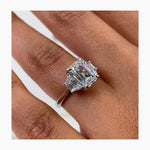 Classic 2.0 CT Emerald Moissanite Engagement Ring with Three Stone Design 4