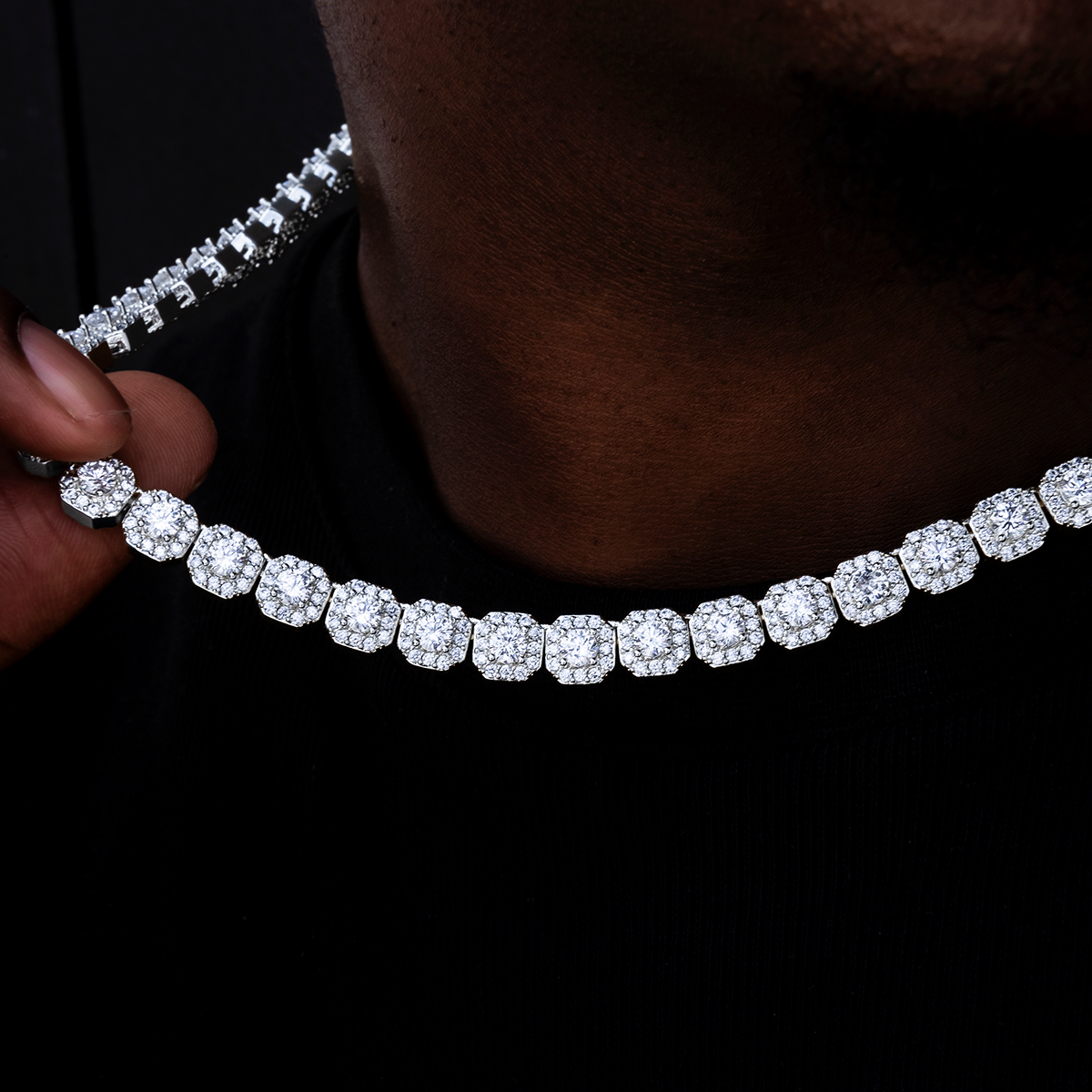 35 CT Round Moissanite Diamond Clustered Tennis Silver Necklace For Him 3