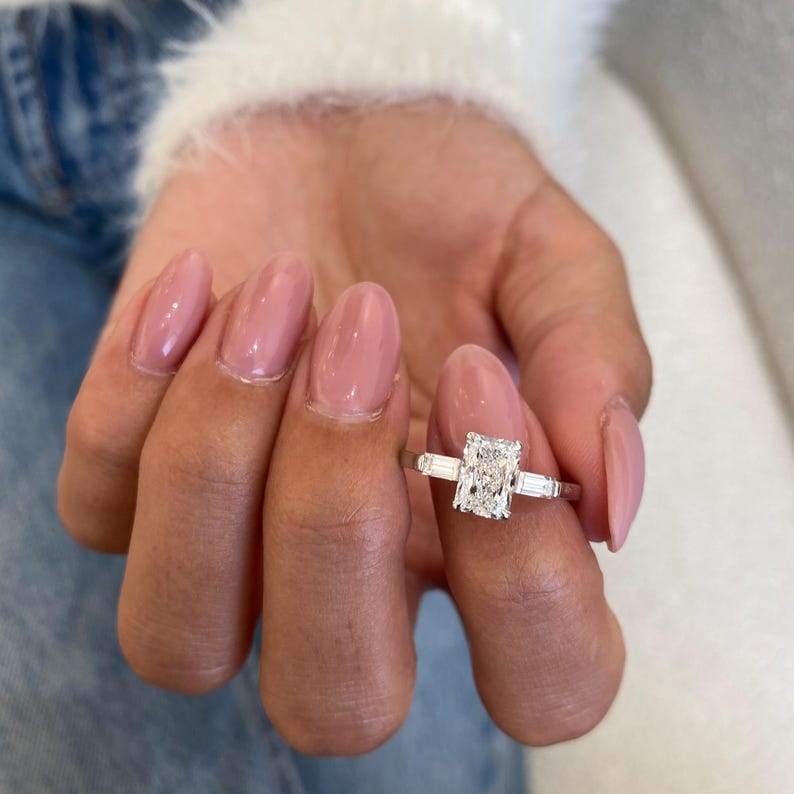1.0 CT Radiant Moissanite Engagement Ring with Three Stone Design 4