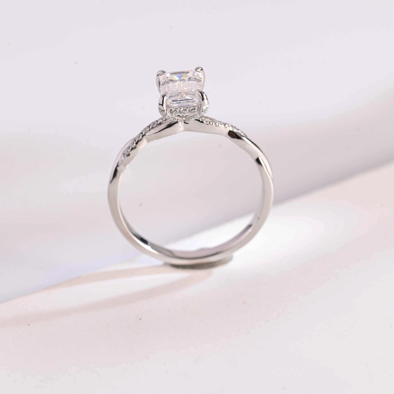 Stunning 1.0 - 2.0 CT Emerald Moissanite Engagement Ring with Hidden Halo Design 4
