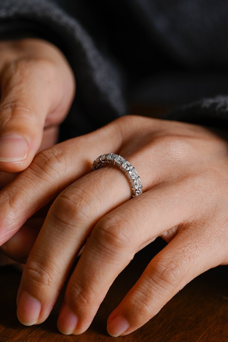 Stunning 0.5 TCW Asscher Moissanite Stones Full Eternity Wedding Band 4