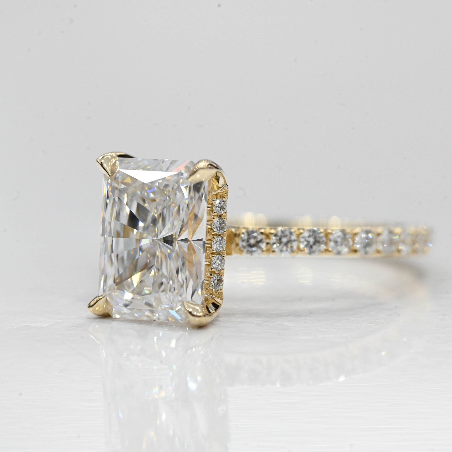 Stunning 3.0 CT Radiant Moissanite Engagement Ring with Hidden Halo & Pave Design 2
