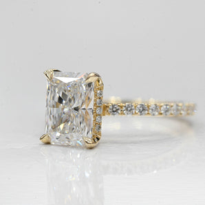 Stunning 3.0 CT Radiant Moissanite Engagement Ring with Hidden Halo & Pave Design