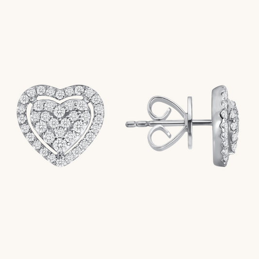 0.80 TCW Round Cut Moissanite Heart Halo Stud Earrings in Gold 2