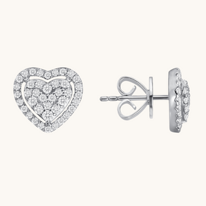 0.80 TCW Round Cut Moissanite Heart Halo Stud Earrings in Gold