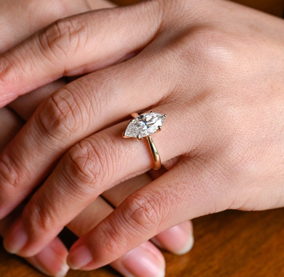 Stunning 2.0 CT Marquise Cut Moissanite Engagement Ring with Solitaire Design 10