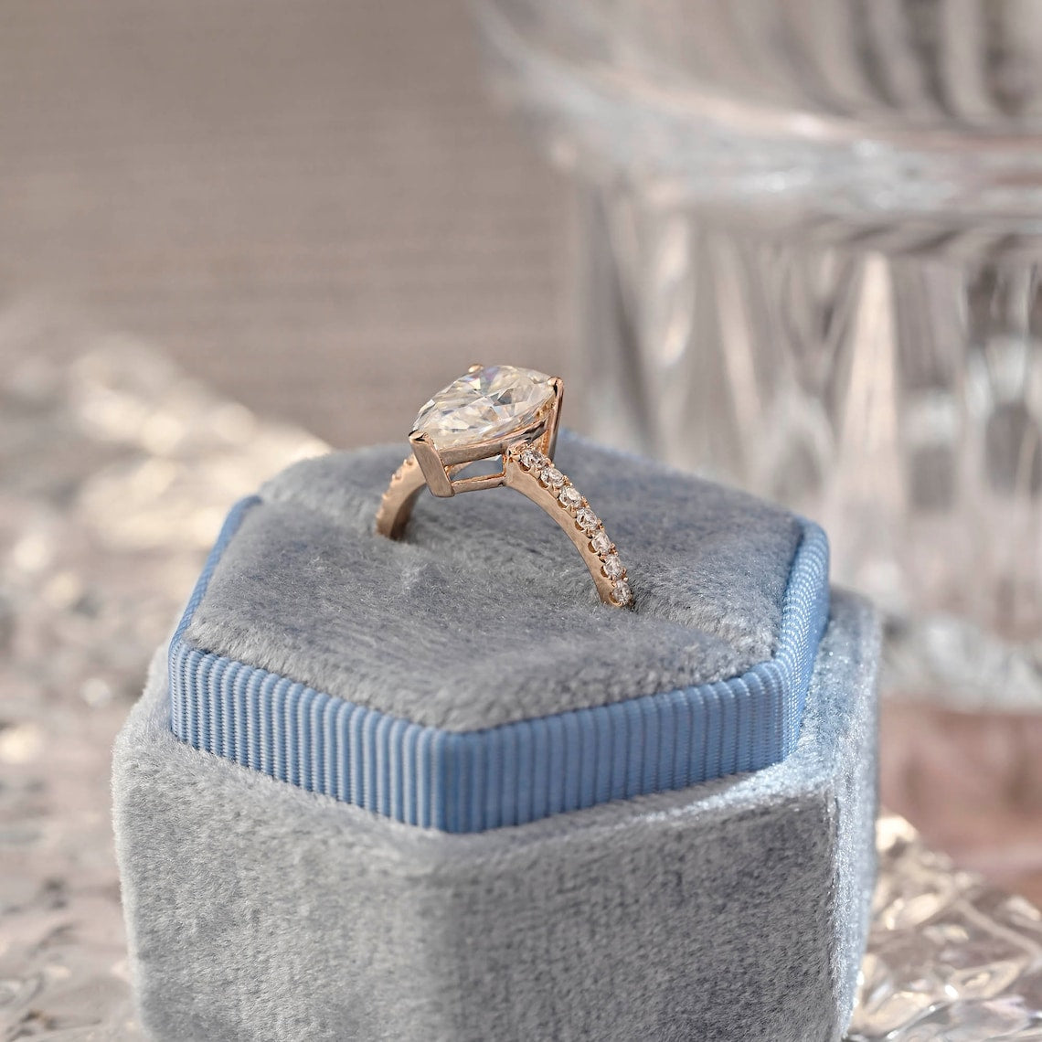 Stunning 3.0 CT Pear Moissanite Engagement Ring with Pave Design 5
