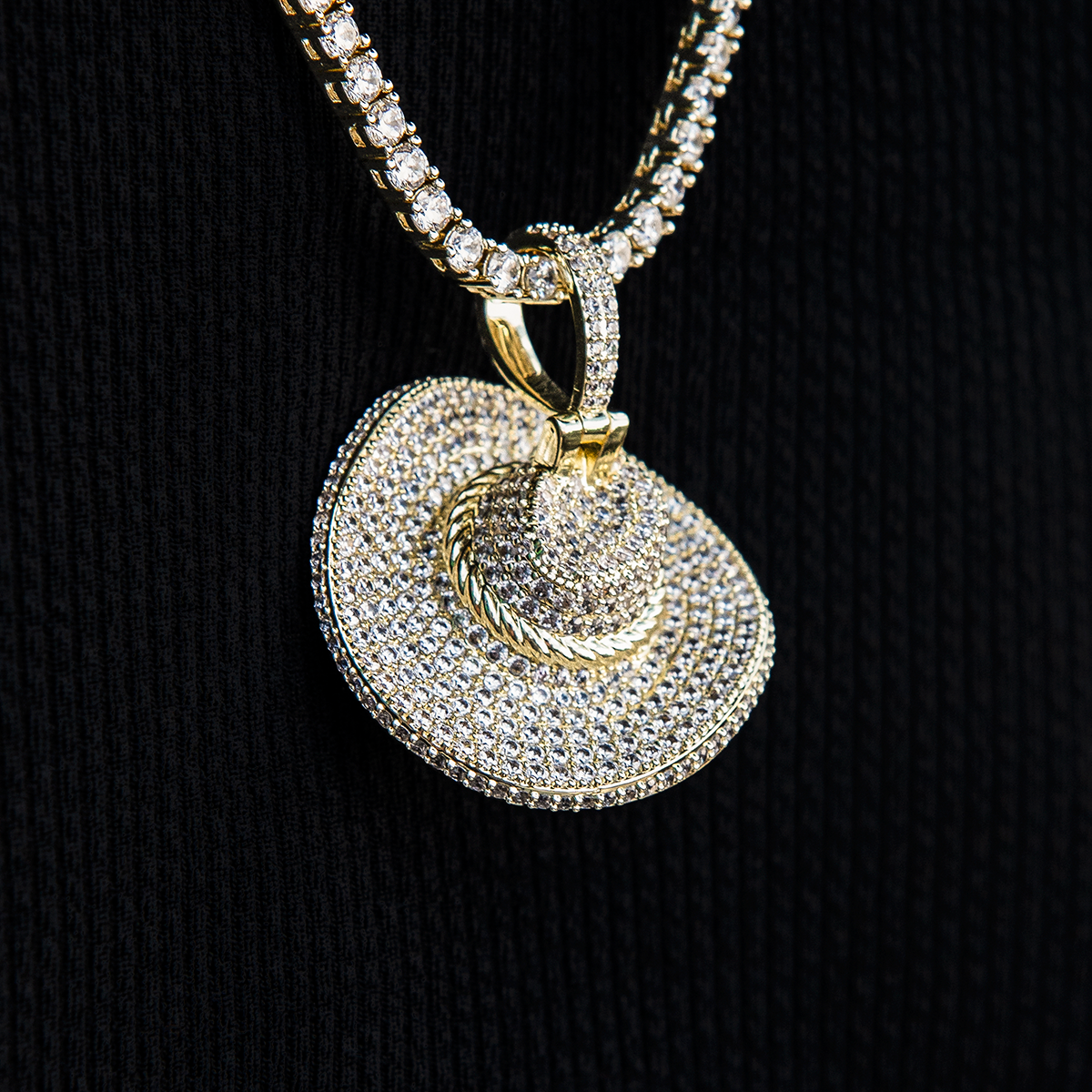 8 CT Round Moissanite Iced Cowboy Hat Silver Pendant for Him 3
