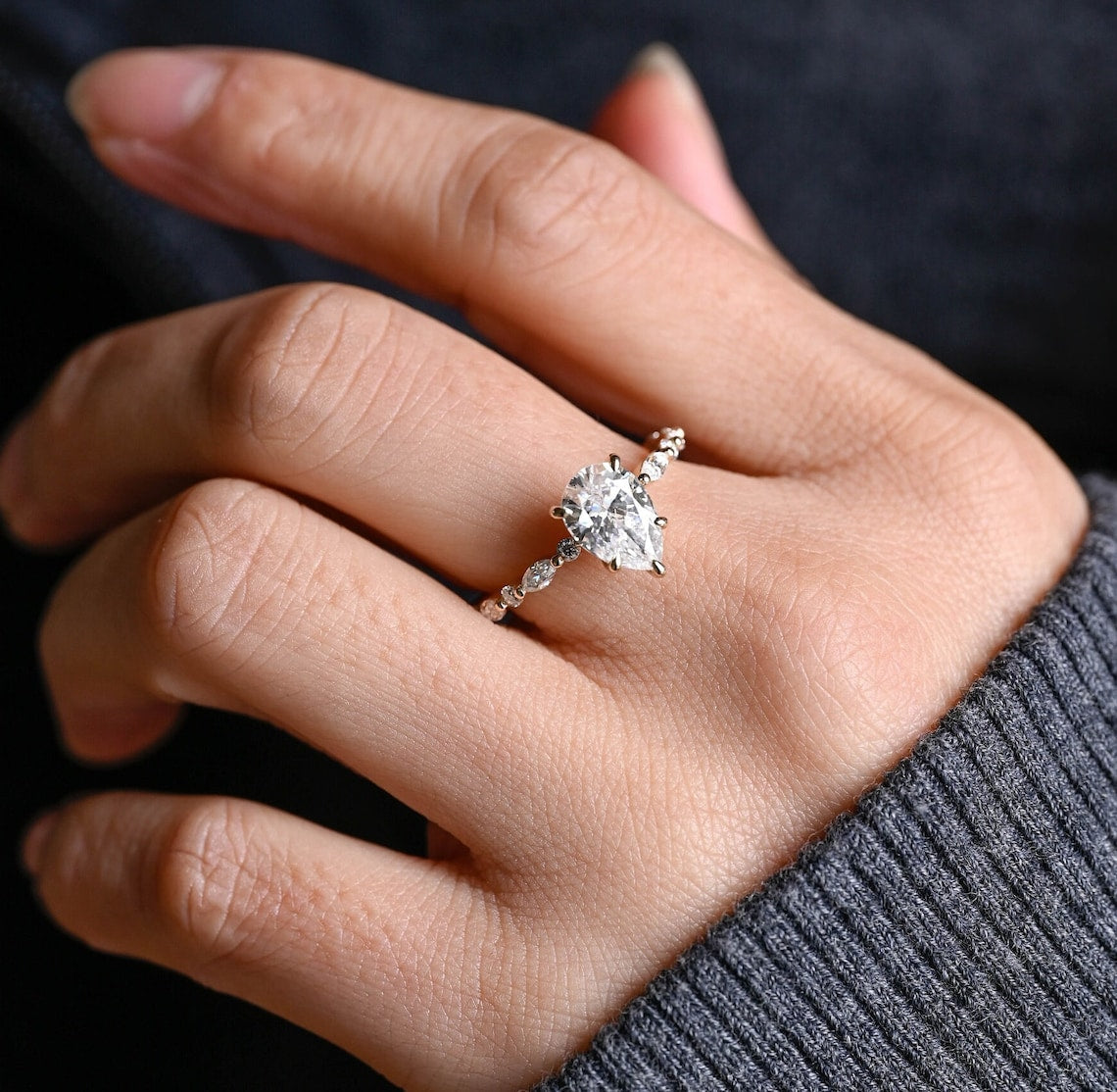 4.0 CT Pear Shaped Moissanite Engagement Ring With Pave Accents 9