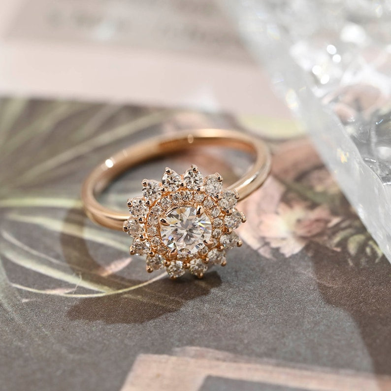 Stunning 2.0 CT Round Moissanite Engagement Ring with Double Halo Design 1