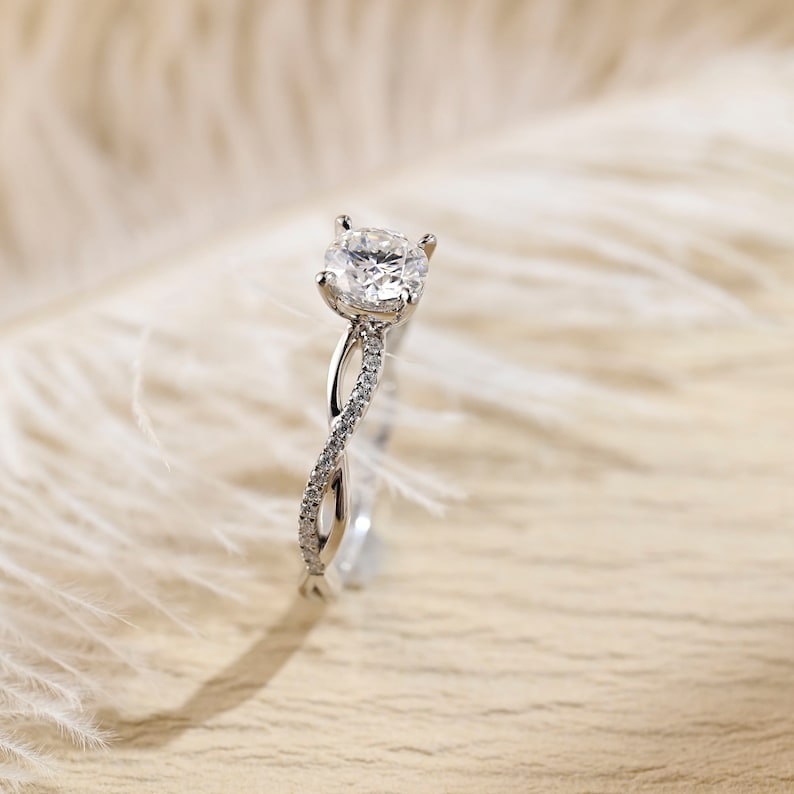 Stunning 2.0 CT Round Moissanite Engagement Ring with Twisted Pave Design 6