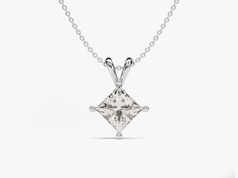 1.0 CT Princess Moissanite Diamond Solitaire Pendant Necklace in Solid Gold 2