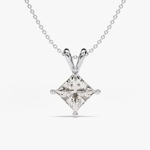 1.0 CT Princess Moissanite Diamond Solitaire Pendant Necklace in Solid Gold