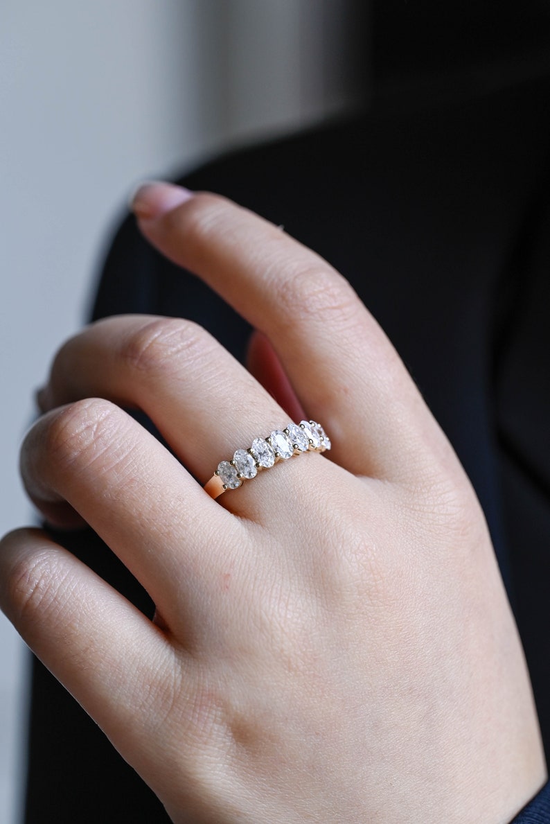 Stunning 0.3 TCW Oval Moissanite Stones Half Eternity Wedding Band 6