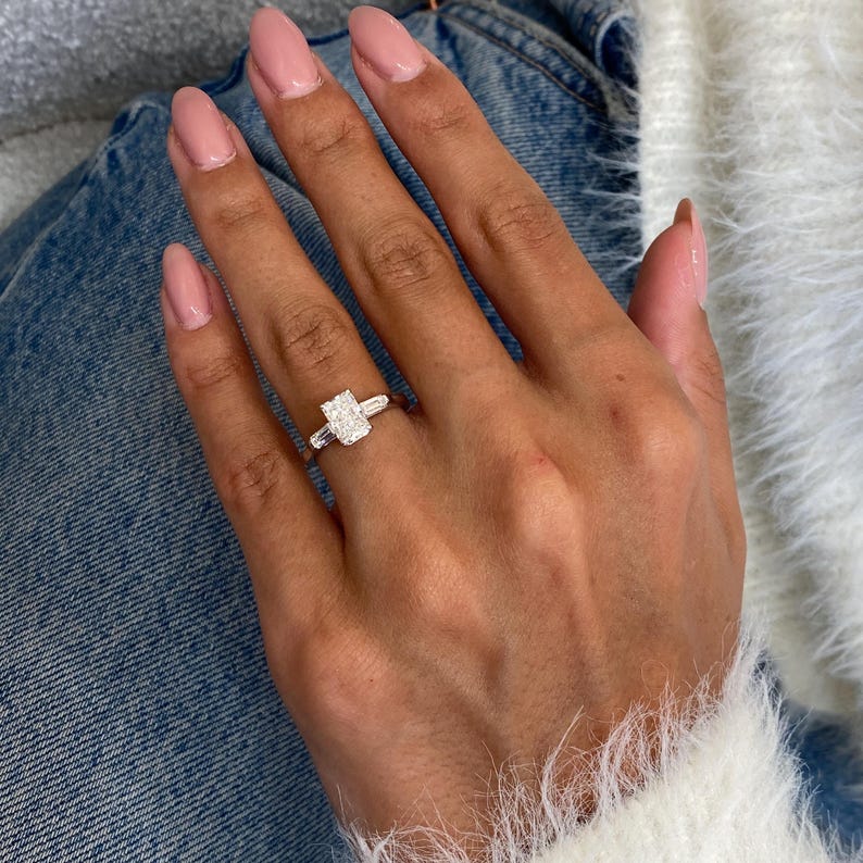 1.0 CT Radiant Moissanite Engagement Ring with Three Stone Design 9