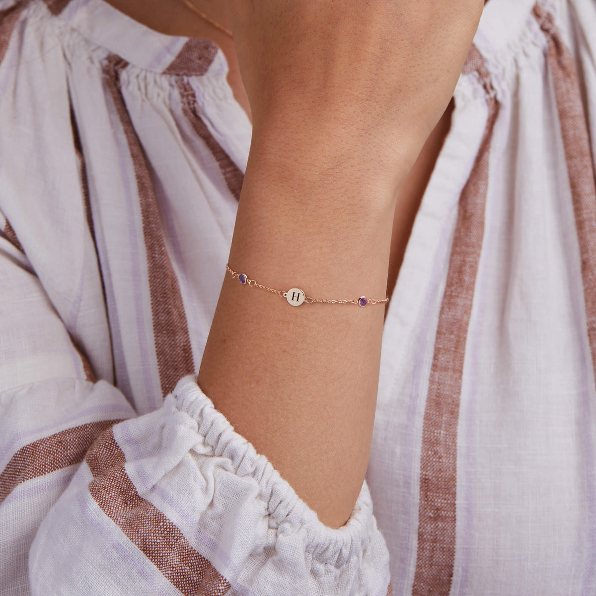 1.0 TCW Round Amethyst Lab Made Diamond- February Birthstone Bracelets 2